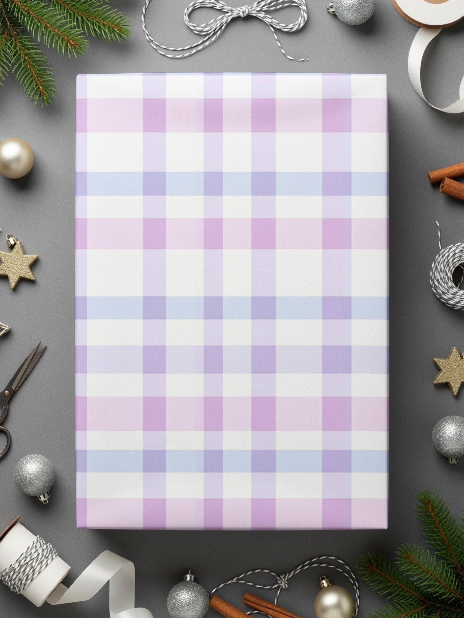 Pastel Checkered Wrapping Paper with Holiday Decor Touch