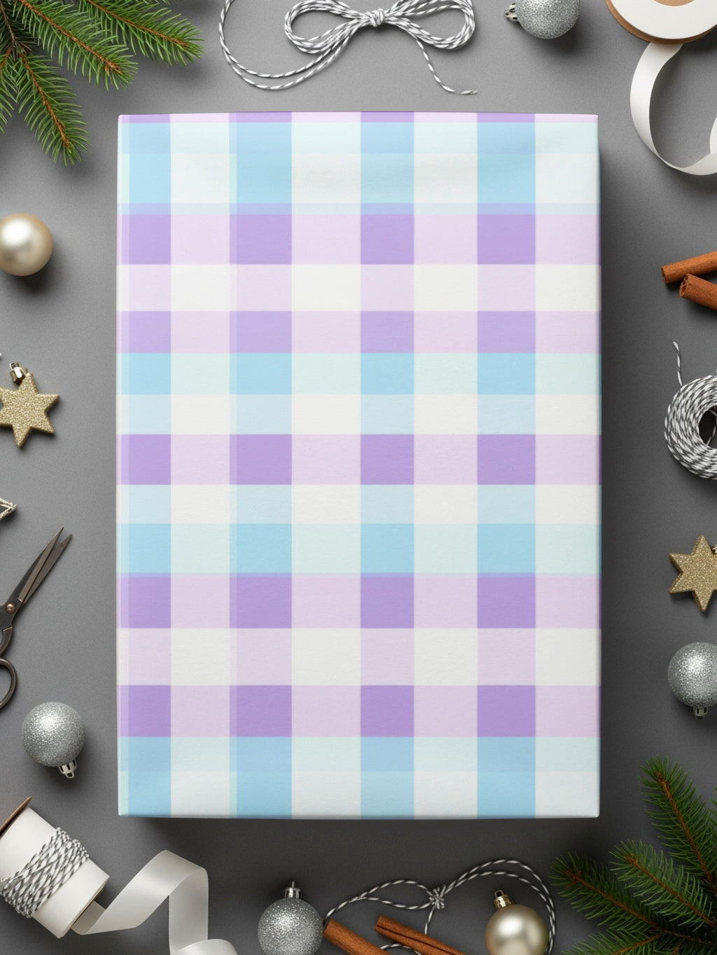 Blue and Purple Plaid Checkered Holiday Gift Wrap