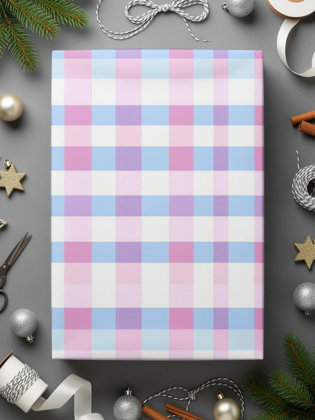 Festive Pastel Plaid Checkered Gift Wrap Paper