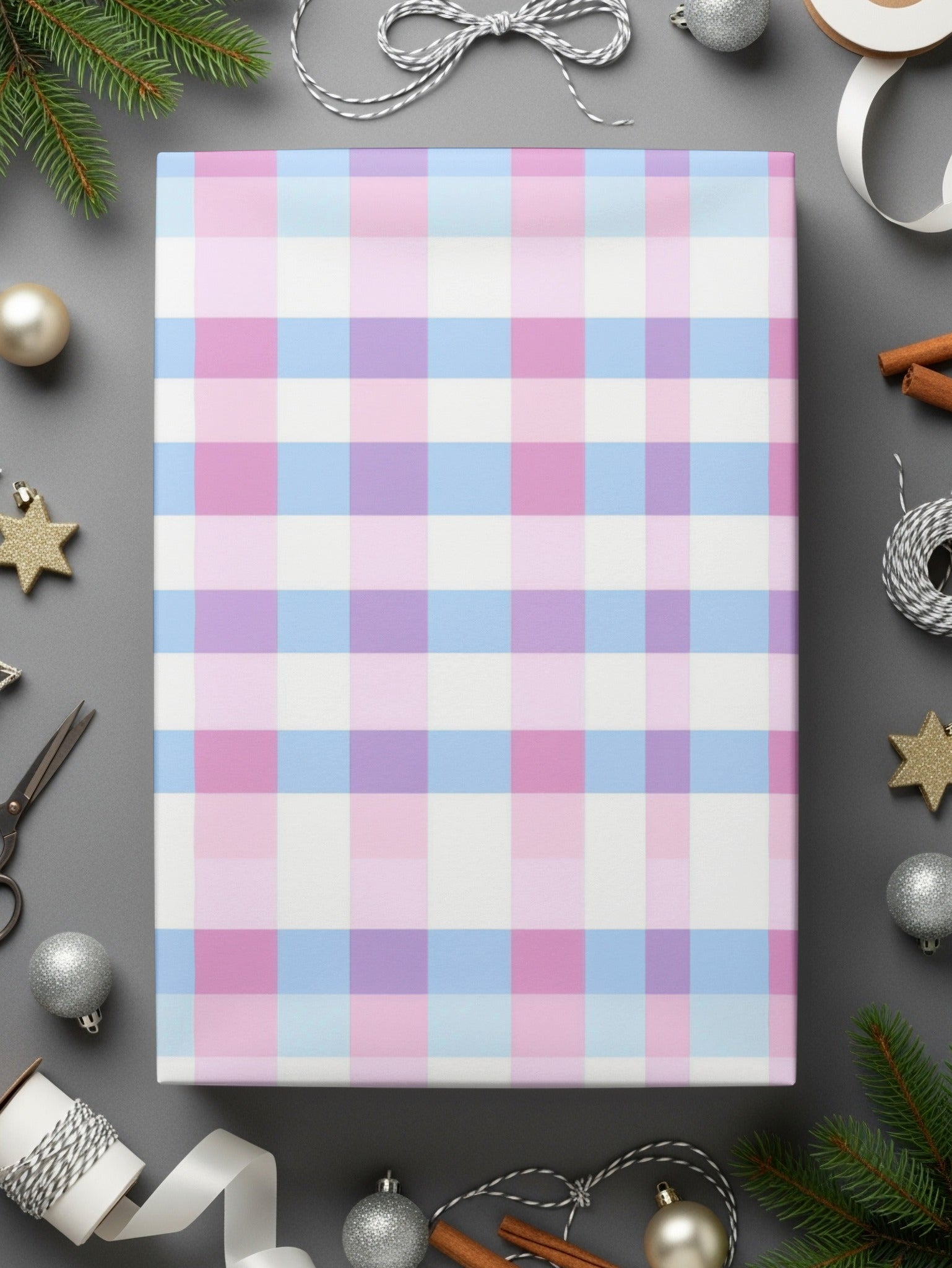 Festive Pastel Plaid Checkered Gift Wrap Paper