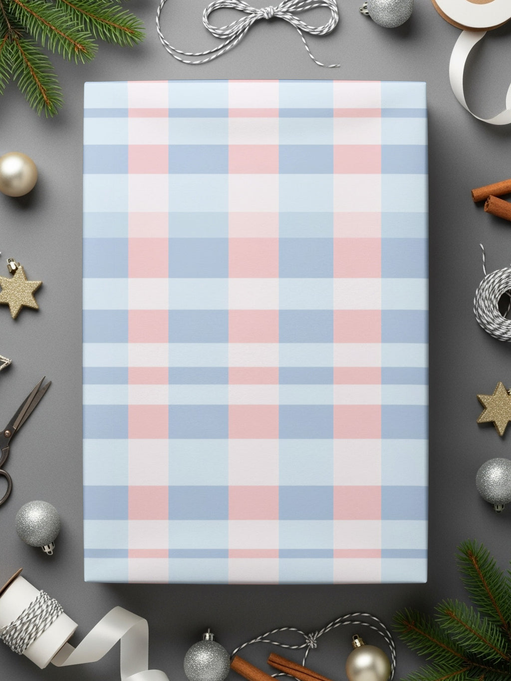 Festive Pink and Blue Plaid Pattern Gift Wrap