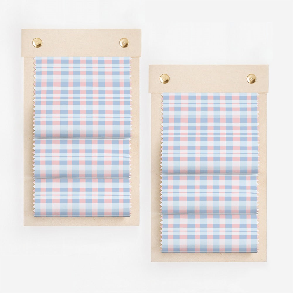 Stylish Pink and Blue Checkered Roman Shades Window Coverings