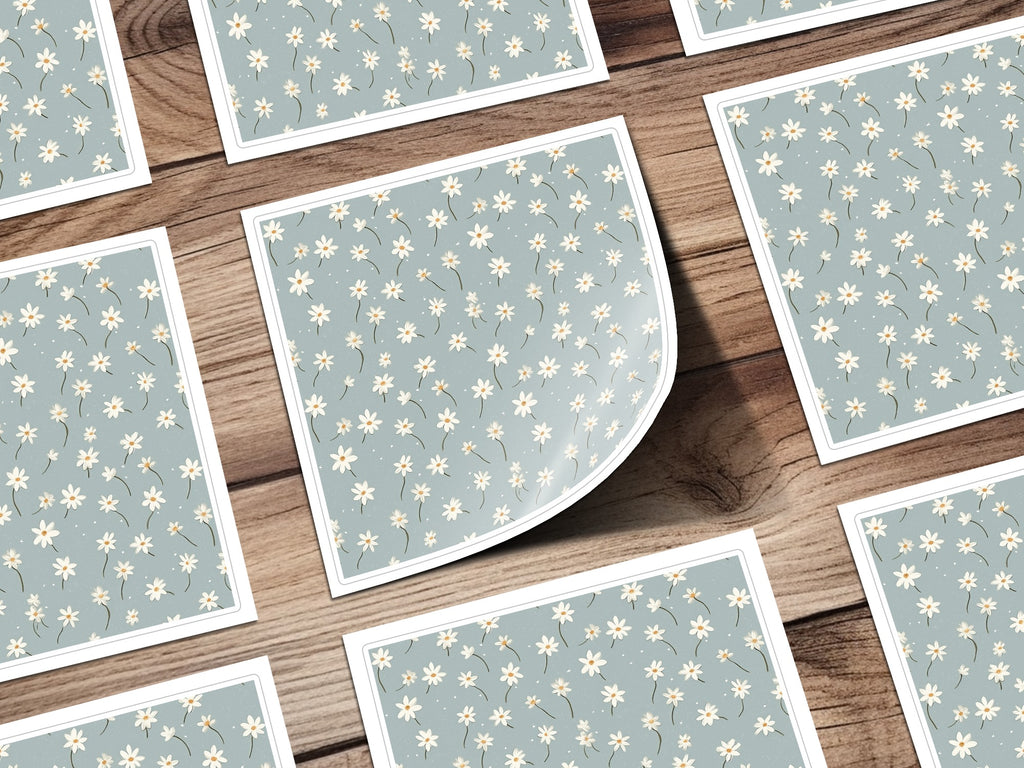 Floral Pattern Stickers with Daisies on Light Blue Background