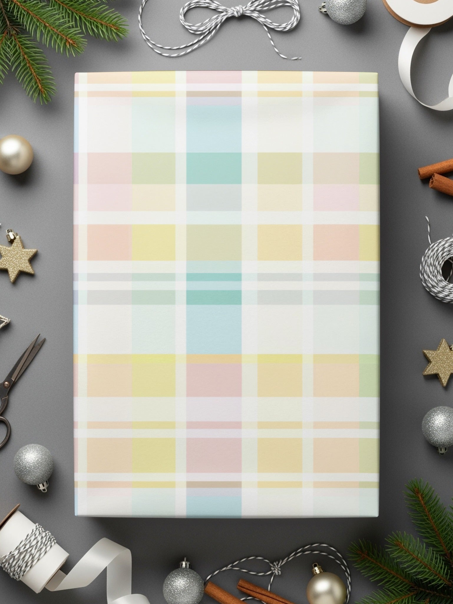 Festive Pastel Tartan Plaid Christmas Wrapping Paper