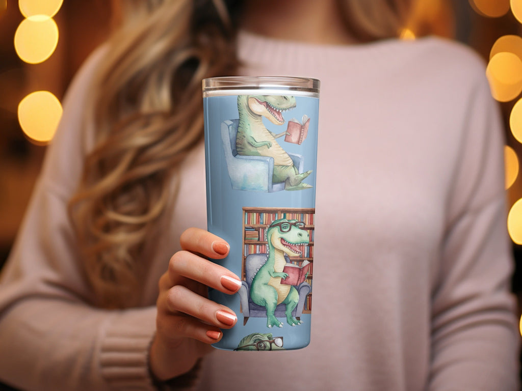 Light Blue Watercolor Dinosaurs Reading Books Pattern - Moore and Mountain