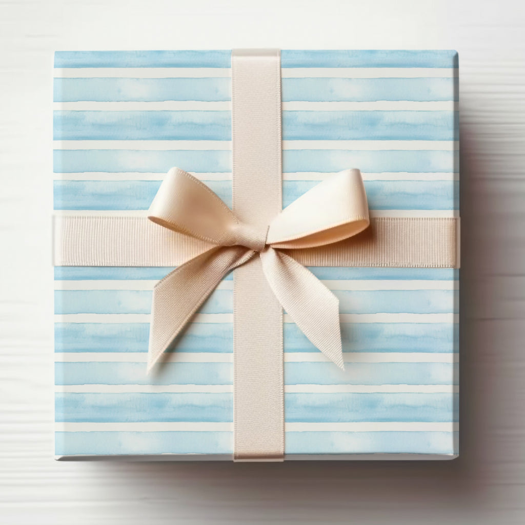 Elegant Blue Striped Gift Box with Cream Ribbon Bow