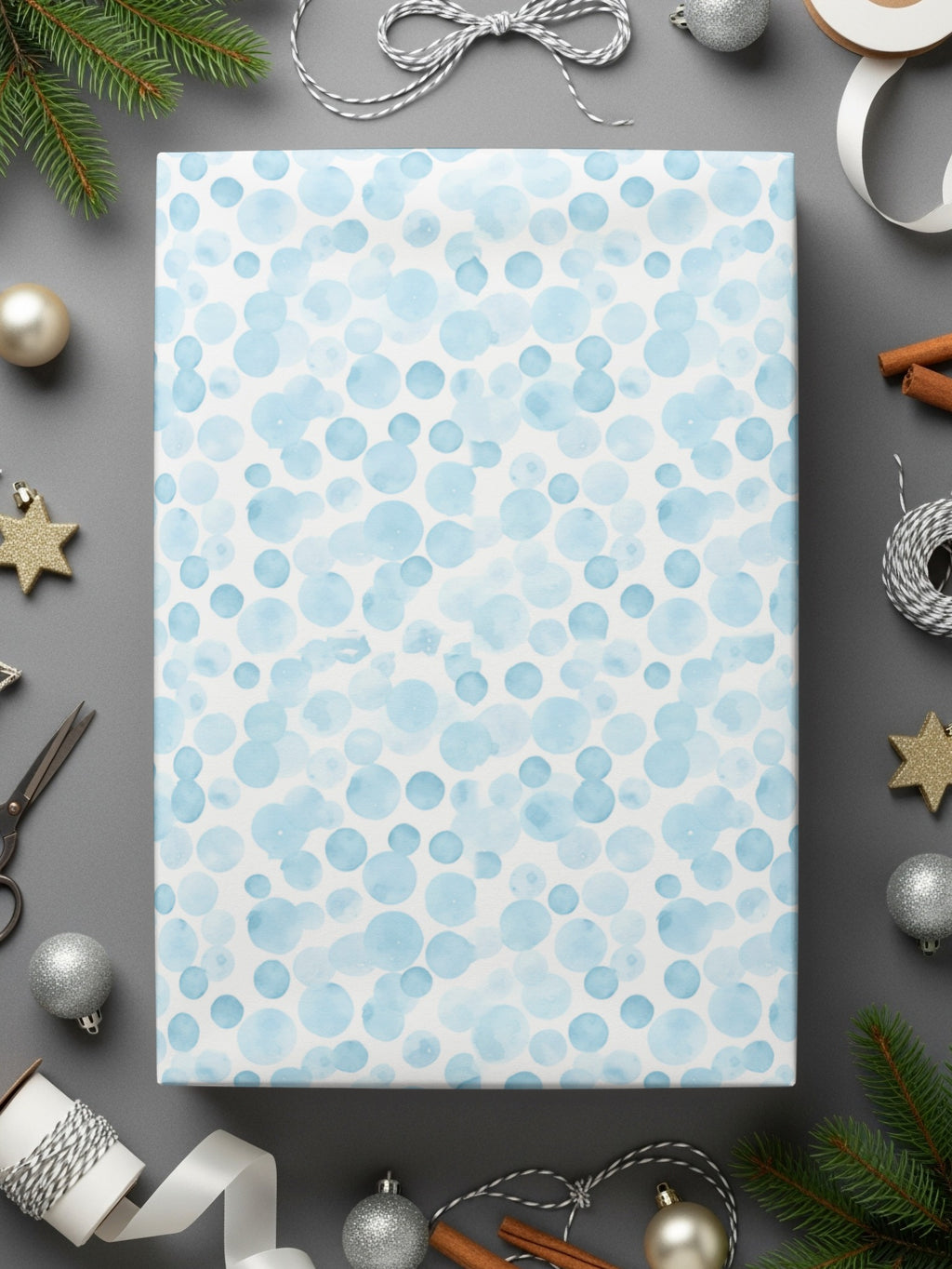 Light Blue Polka Dot Christmas Gift Wrapping Paper