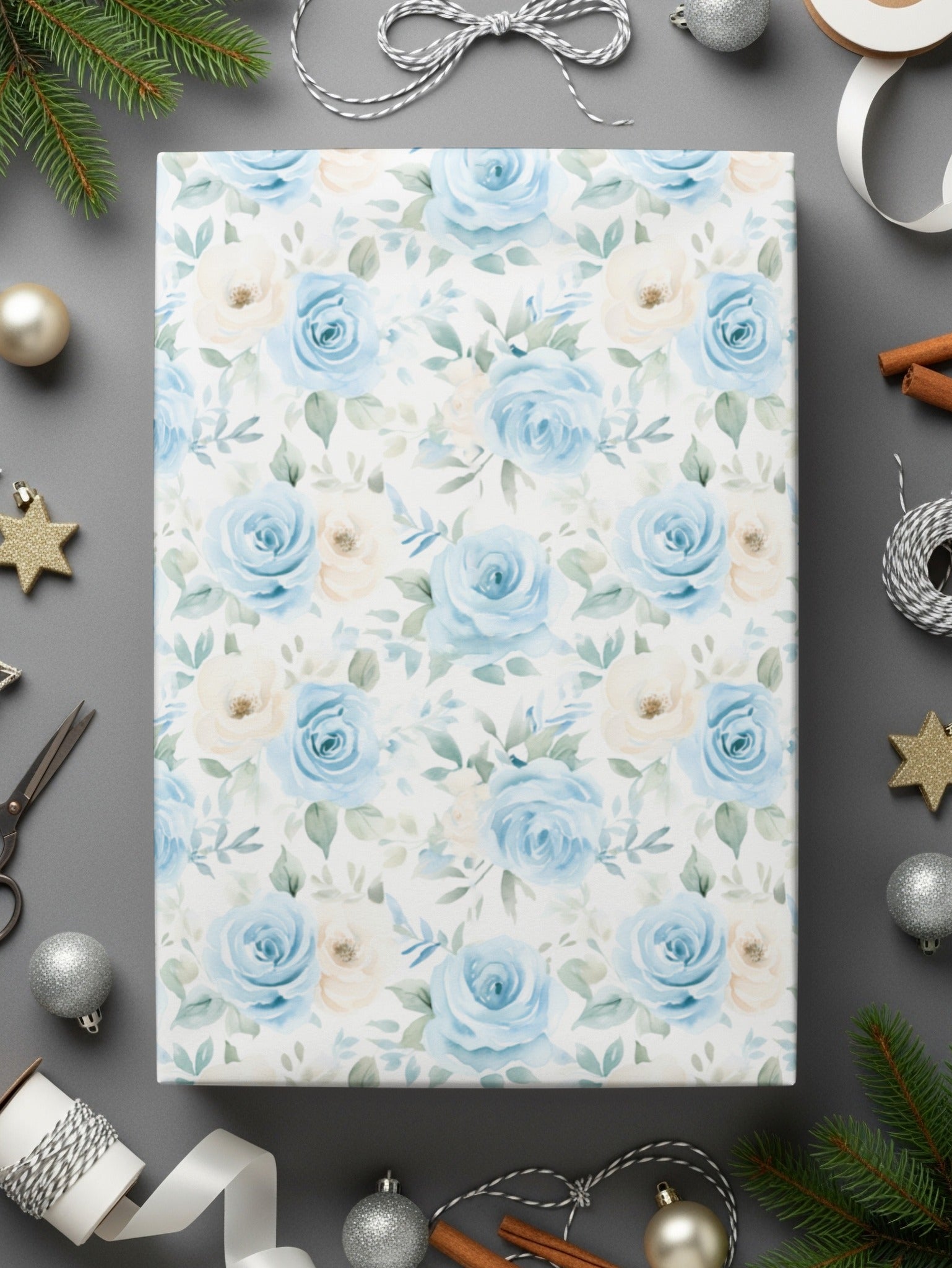 Beautiful Blue and White Floral Wrapping Paper