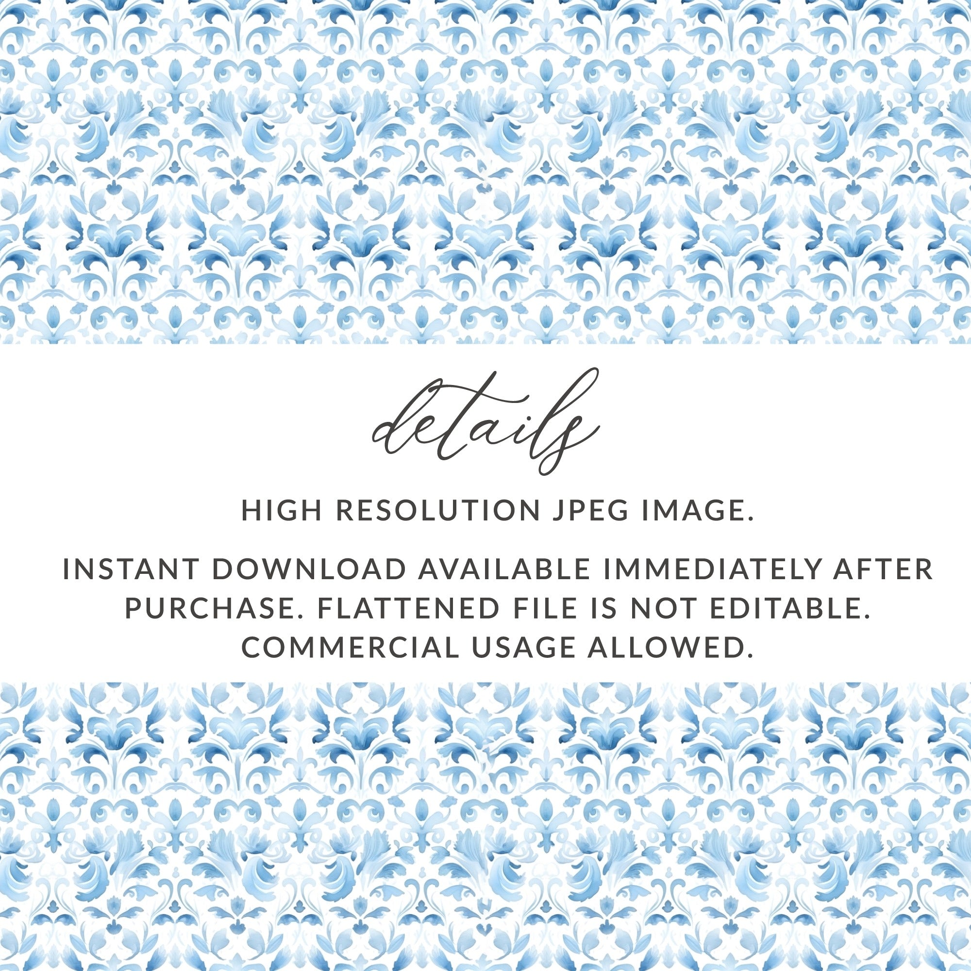 High Resolution Blue Floral Instant Download JPEG Image