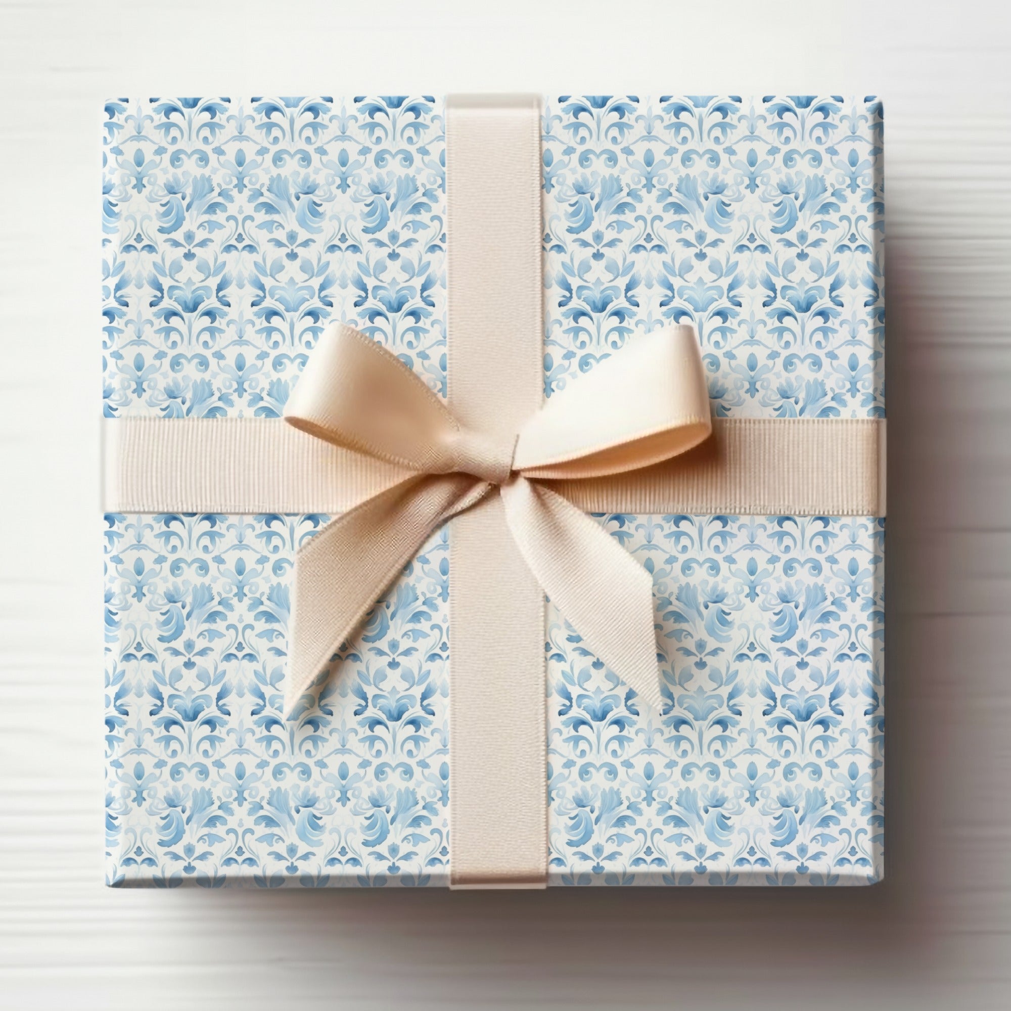Elegant Blue Floral Design Gift Wrap with Bow
