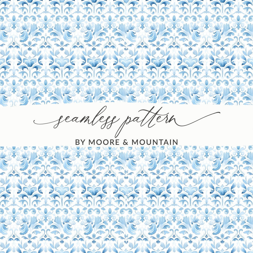 Elegant Blue Floral Seamless Pattern by Moore Mountain