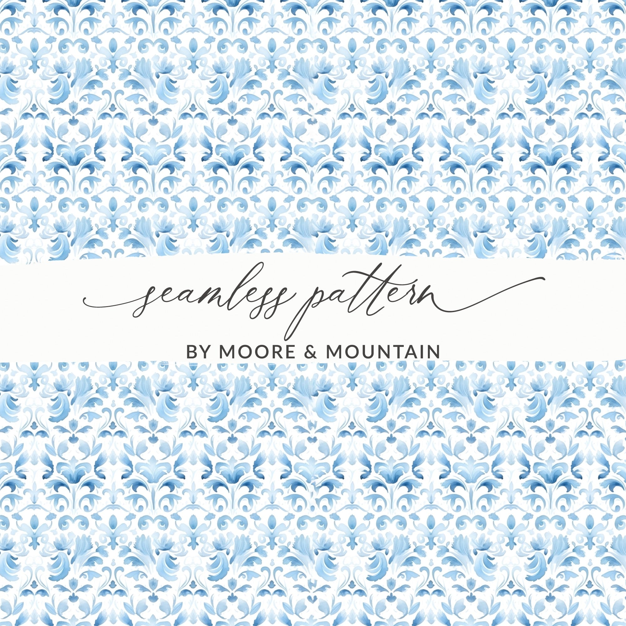 Elegant Blue Floral Seamless Pattern by Moore Mountain