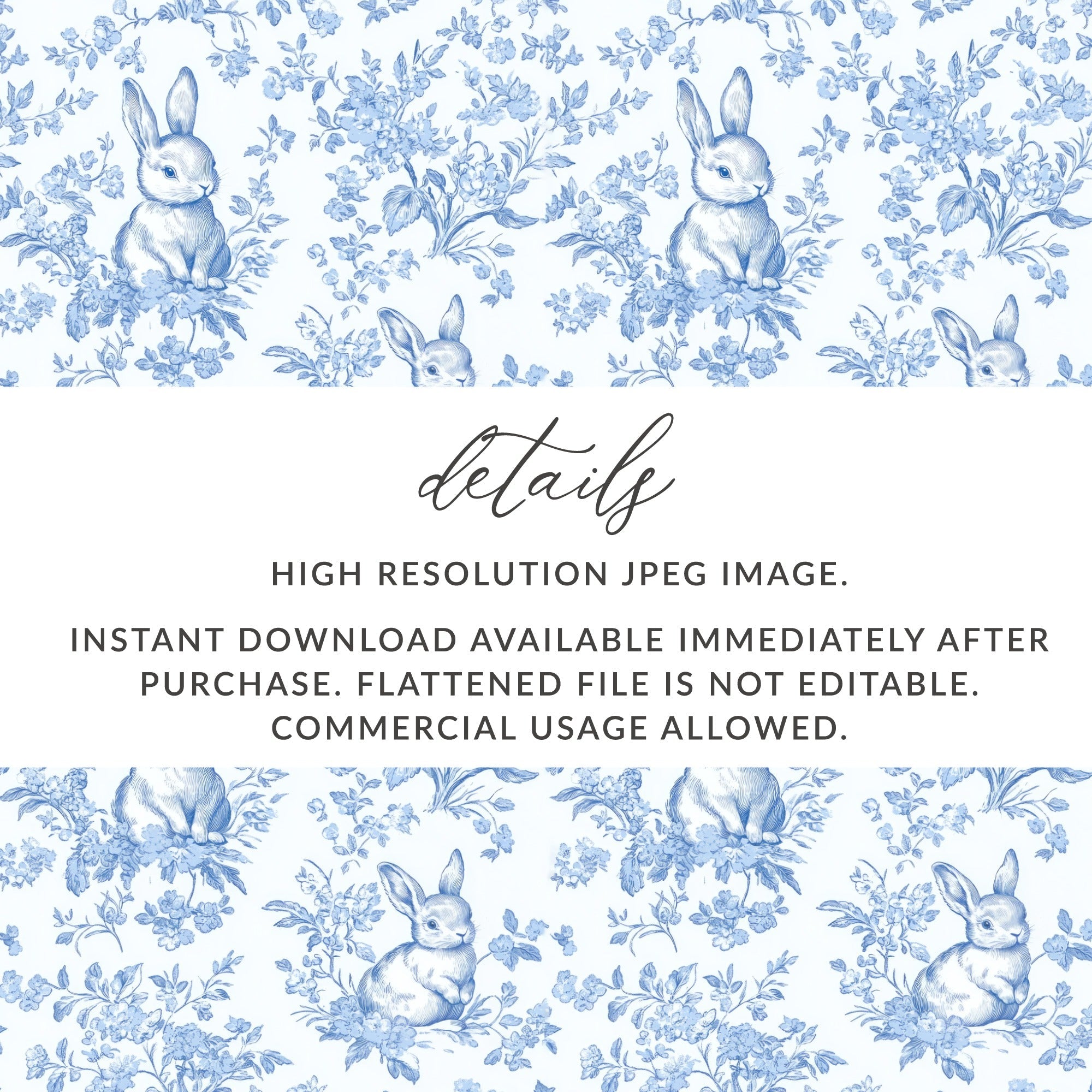 Light Blue and White Baby Boy Blue Floral Bunny Seamless Pattern for Spring Decor - Moore and Mountain
