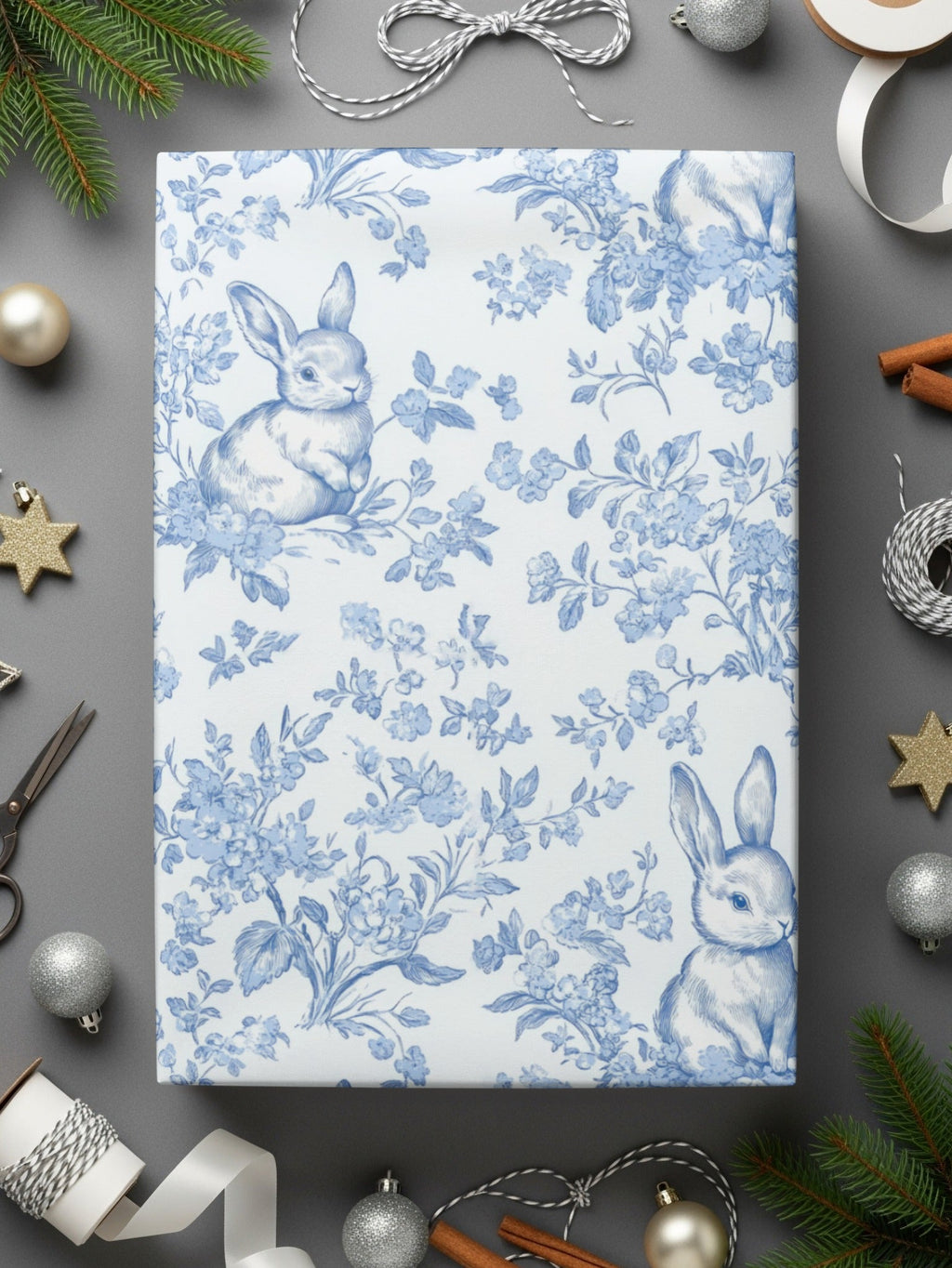 Light Blue and White Baby Boy Blue Floral Bunny Seamless Pattern for Spring Decor - Moore and Mountain