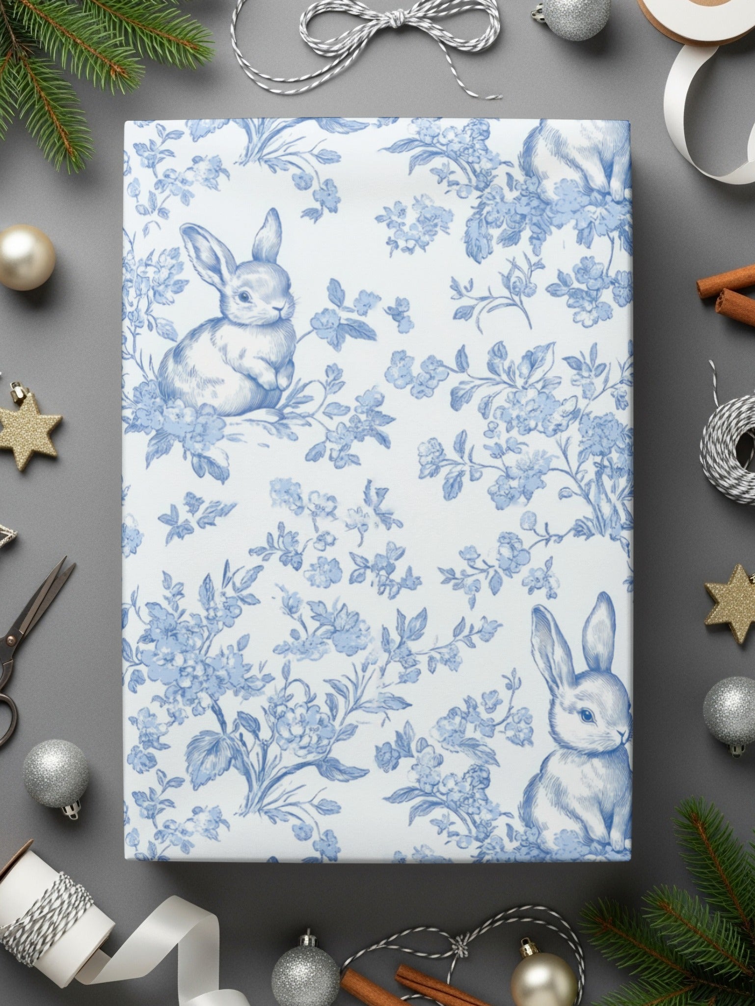 Light Blue and White Baby Boy Blue Floral Bunny Seamless Pattern for Spring Decor - Moore and Mountain