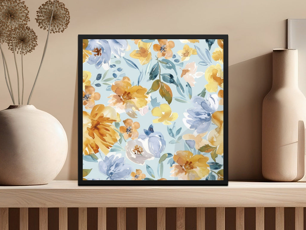 Light Blue and Yellow Acrylic Floral Spring Pattern Seamless - Moore and Mountain
