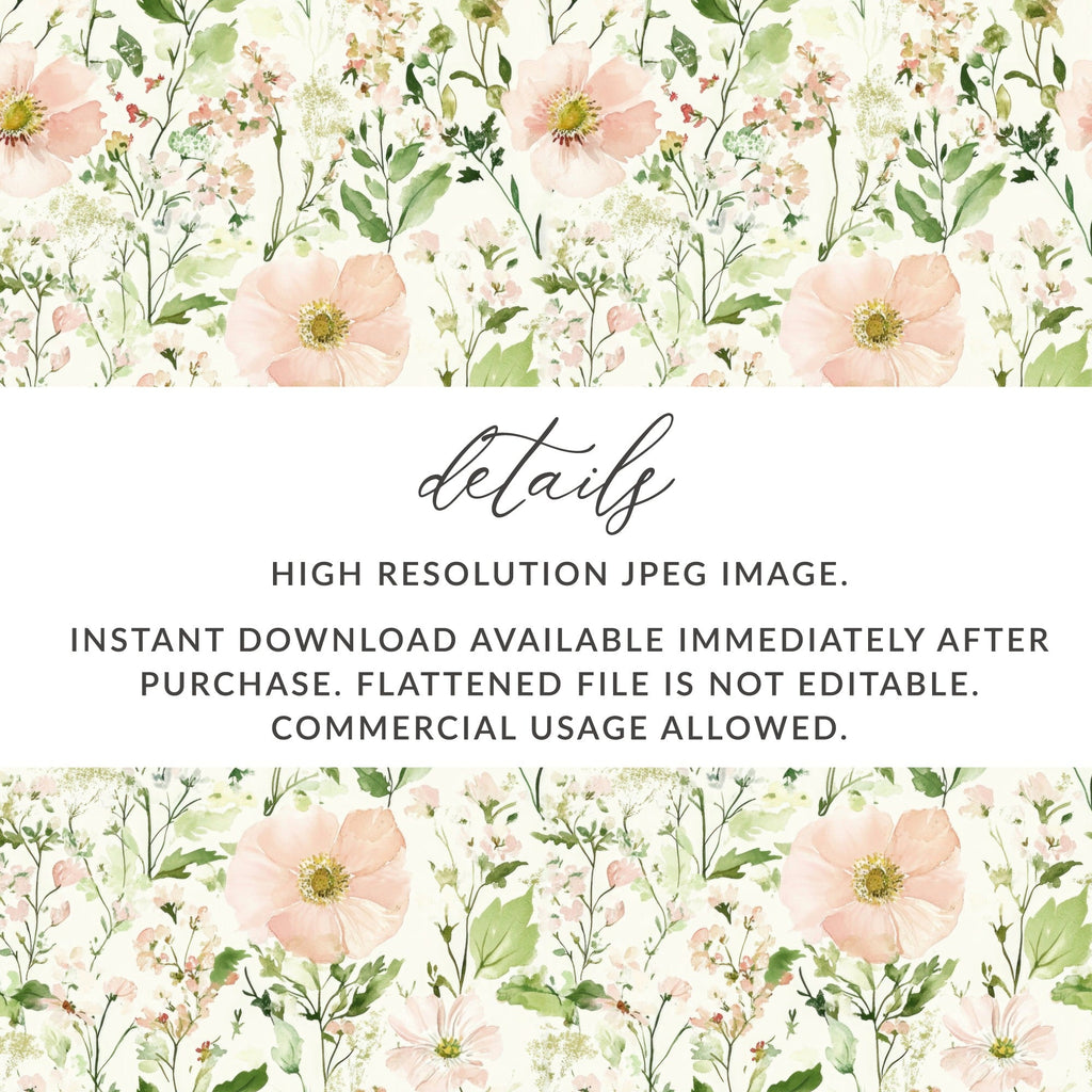Light Blush Background Floral Pattern with Soft Pastel Pink Flowers and Leaves Digital - Moore and Mountain