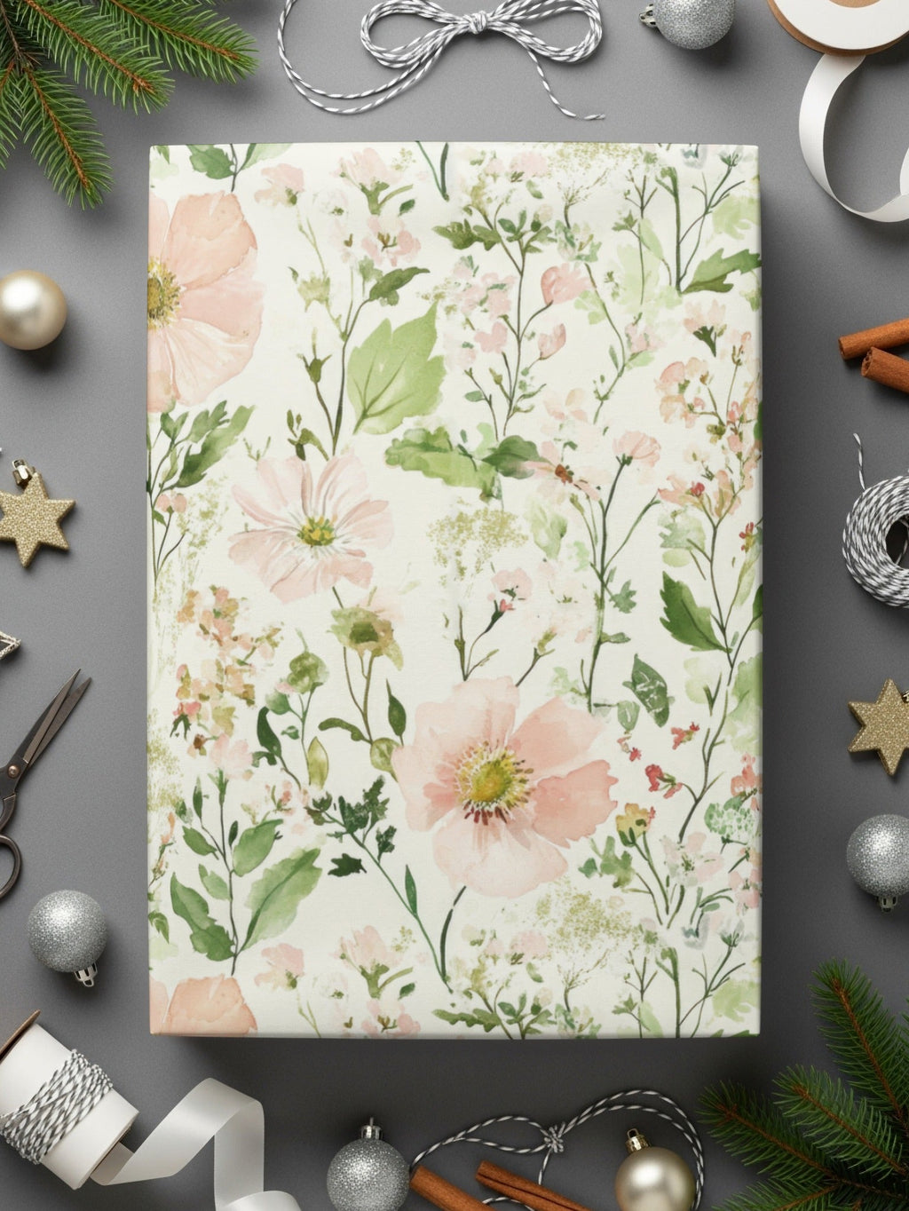 Light Blush Background Floral Pattern with Soft Pastel Pink Flowers and Leaves Digital - Moore and Mountain