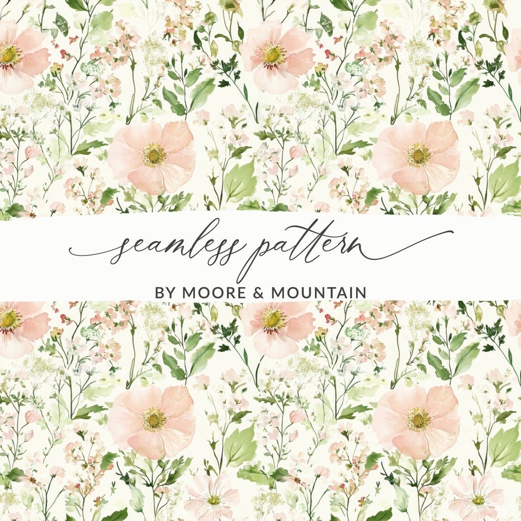 Light Blush Background Floral Pattern with Soft Pastel Pink Flowers and Leaves Digital - Moore and Mountain