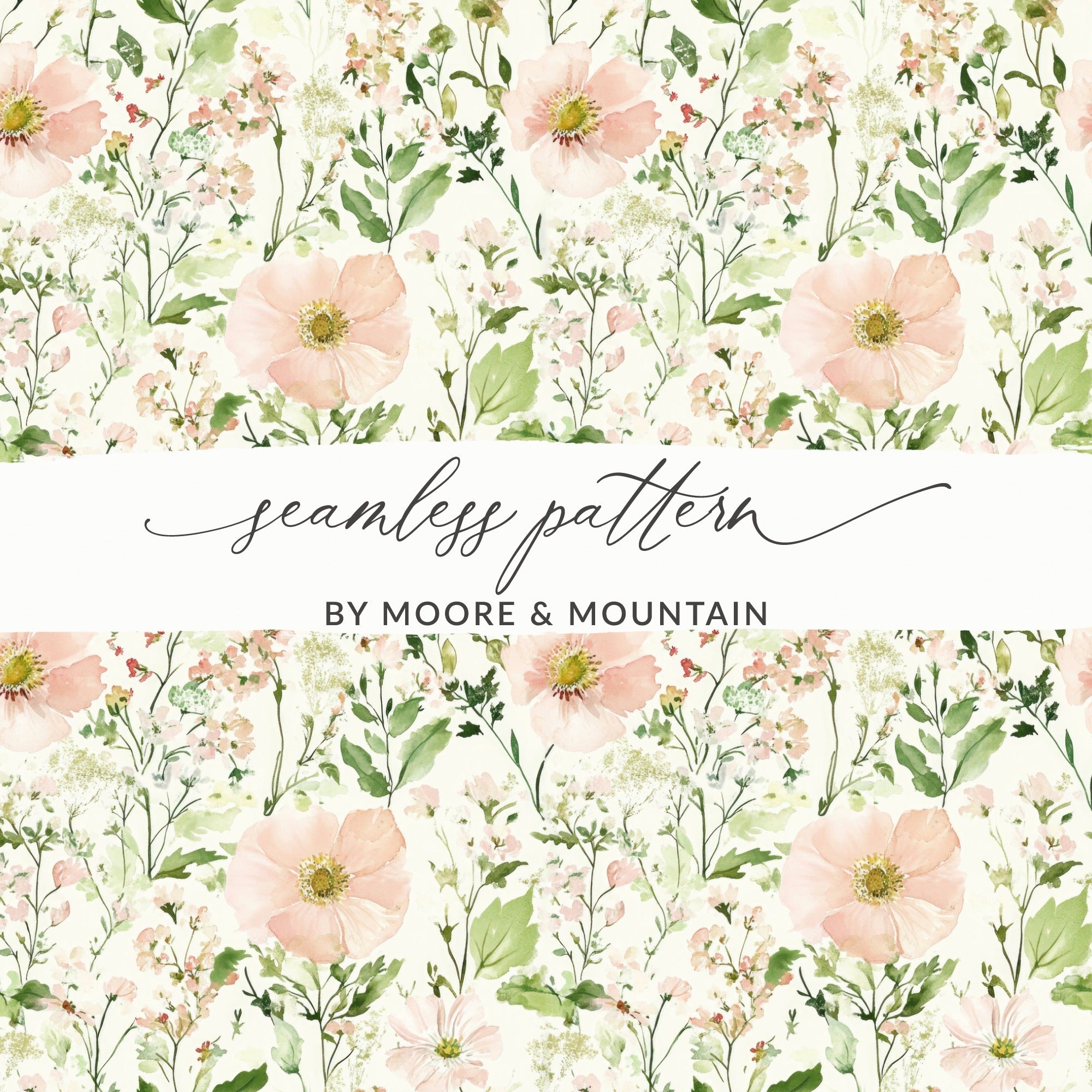 Light Blush Background Floral Pattern with Soft Pastel Pink Flowers and Leaves Digital - Moore and Mountain