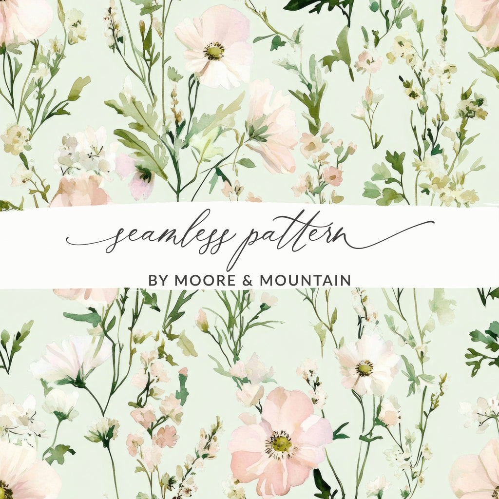 Light Blush Floral Delight Elegant Blossoms Patterned Watercolor Design - Moore and Mountain