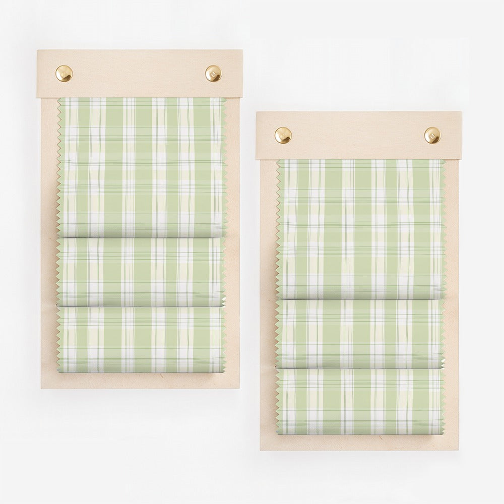 Green and White Plaid Patterned Window Blinds Decor