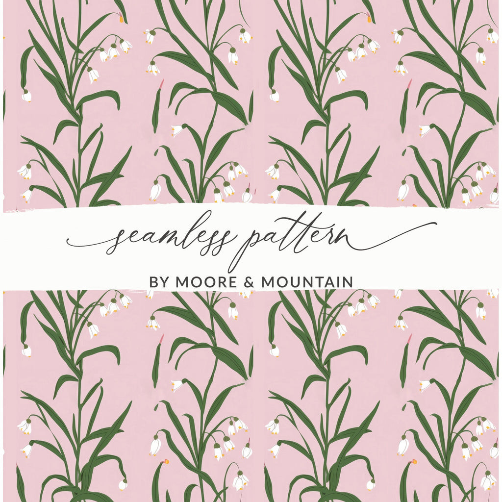 Snowdrop Flower T-Shirt, Digital Paper, Pink Floral Pattern, Botanical Print, Seamless Fabric Design, Spring Flowers Pattern, Floral Design - Moore and Mountain
