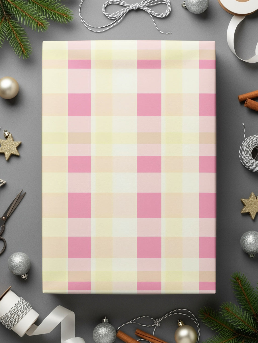 Pink and Yellow Plaid Gift Wrap Festive Season Wrapping Paper
