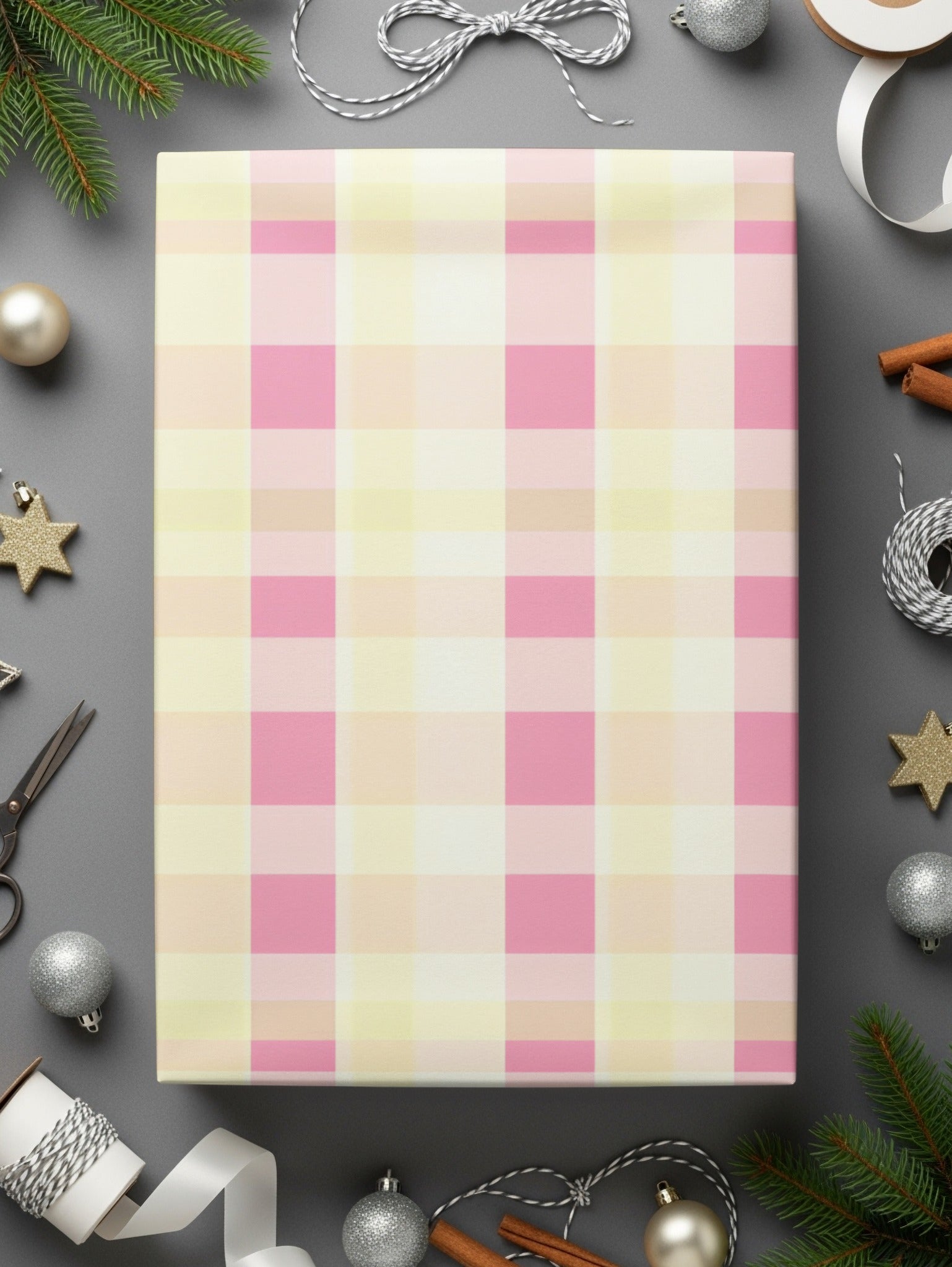 Pink and Yellow Plaid Gift Wrap Festive Season Wrapping Paper