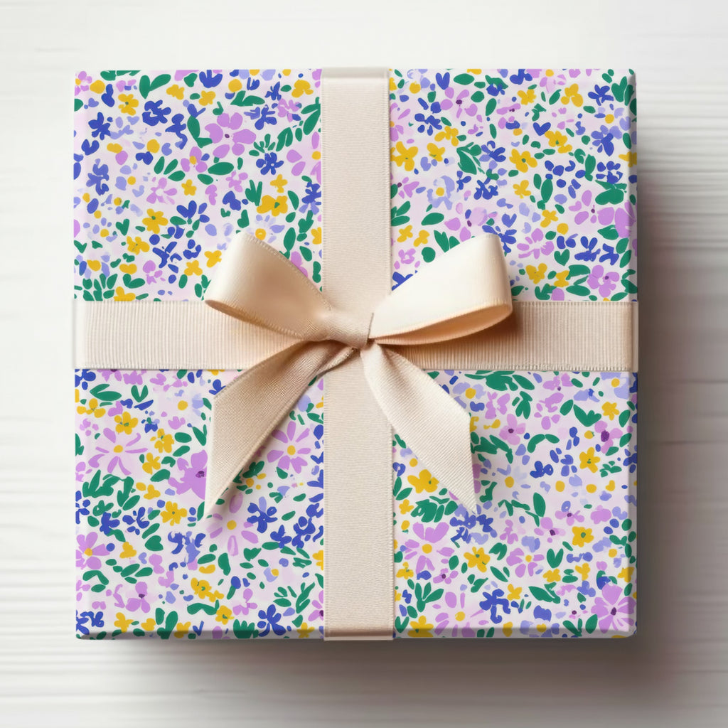 Floral Patterned Gift Box with Beige Ribbon Bow