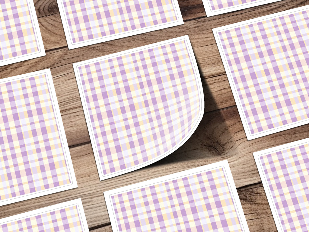 Pastel Purple and Yellow Plaid Pattern Square Stickers