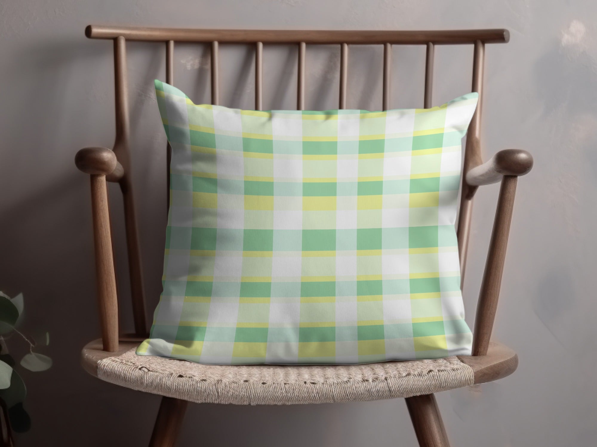 Stylish Green Gingham Pattern Decorative Pillow Product