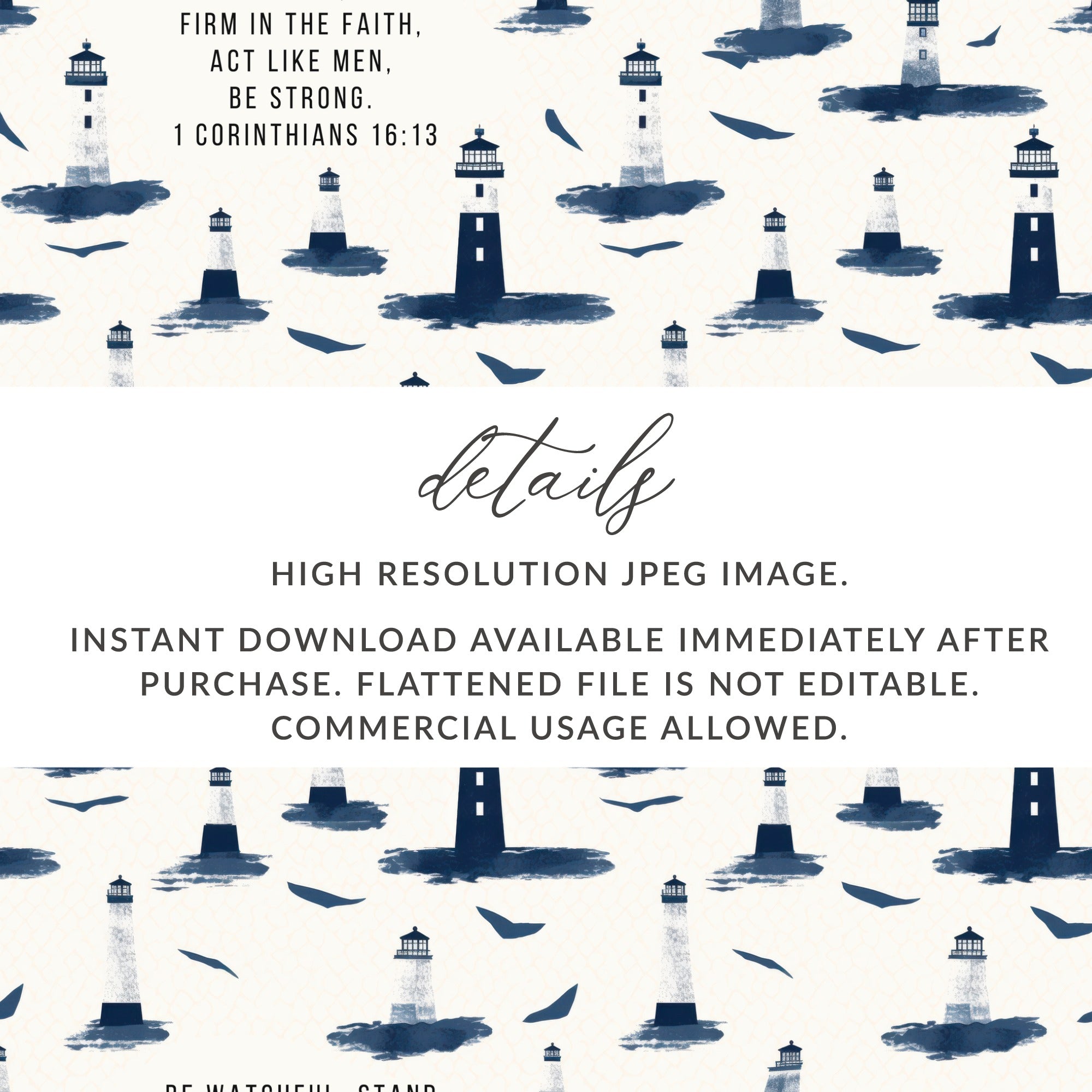 Blue Nautical Lighthouse Themed Digital Download Poster