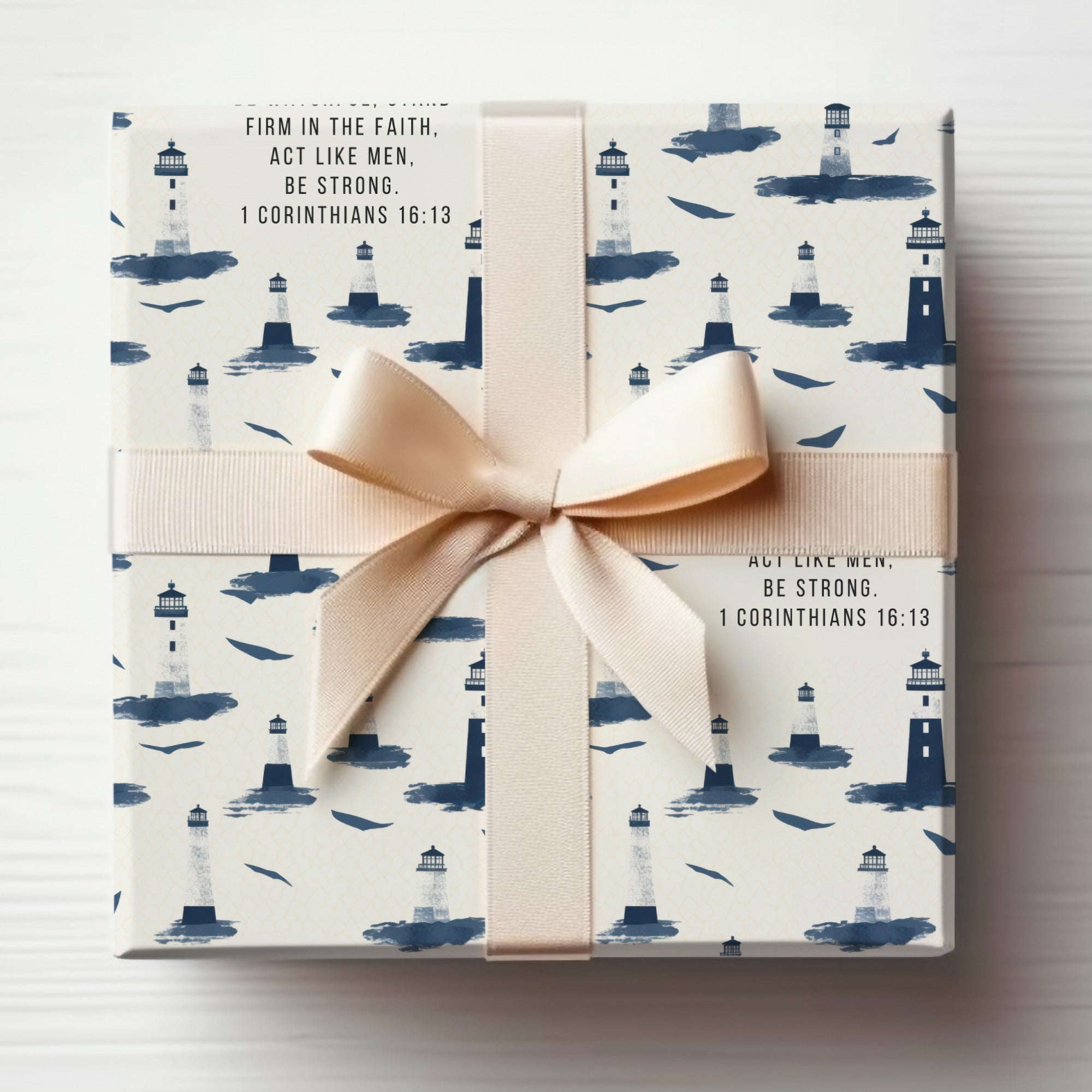 Lighthouse and Scripture Motivational Gift Wrap