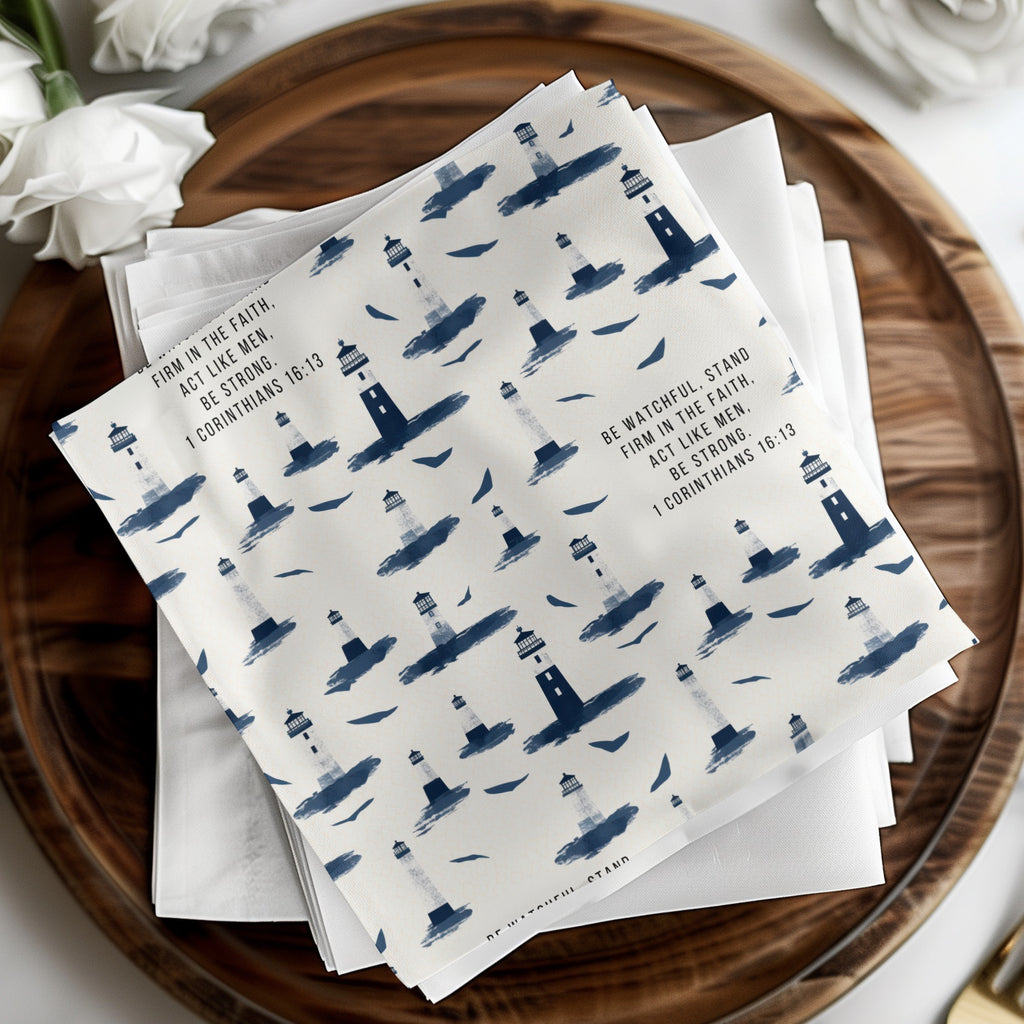 Be Watchful Stand Firm Lighthouse Design Napkin