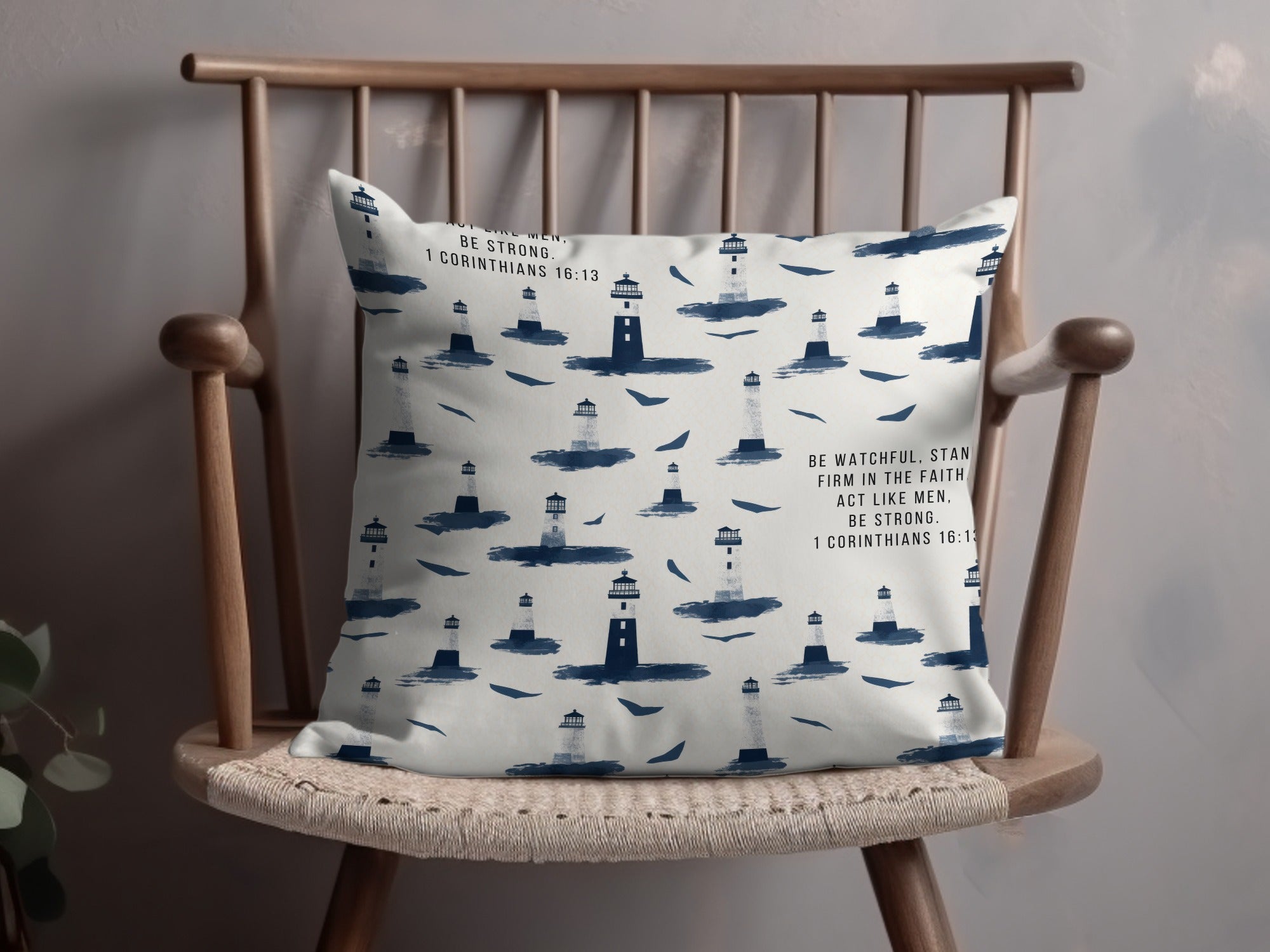 Be Strong 1 Corinthians 16:13 Lighthouse Pillow