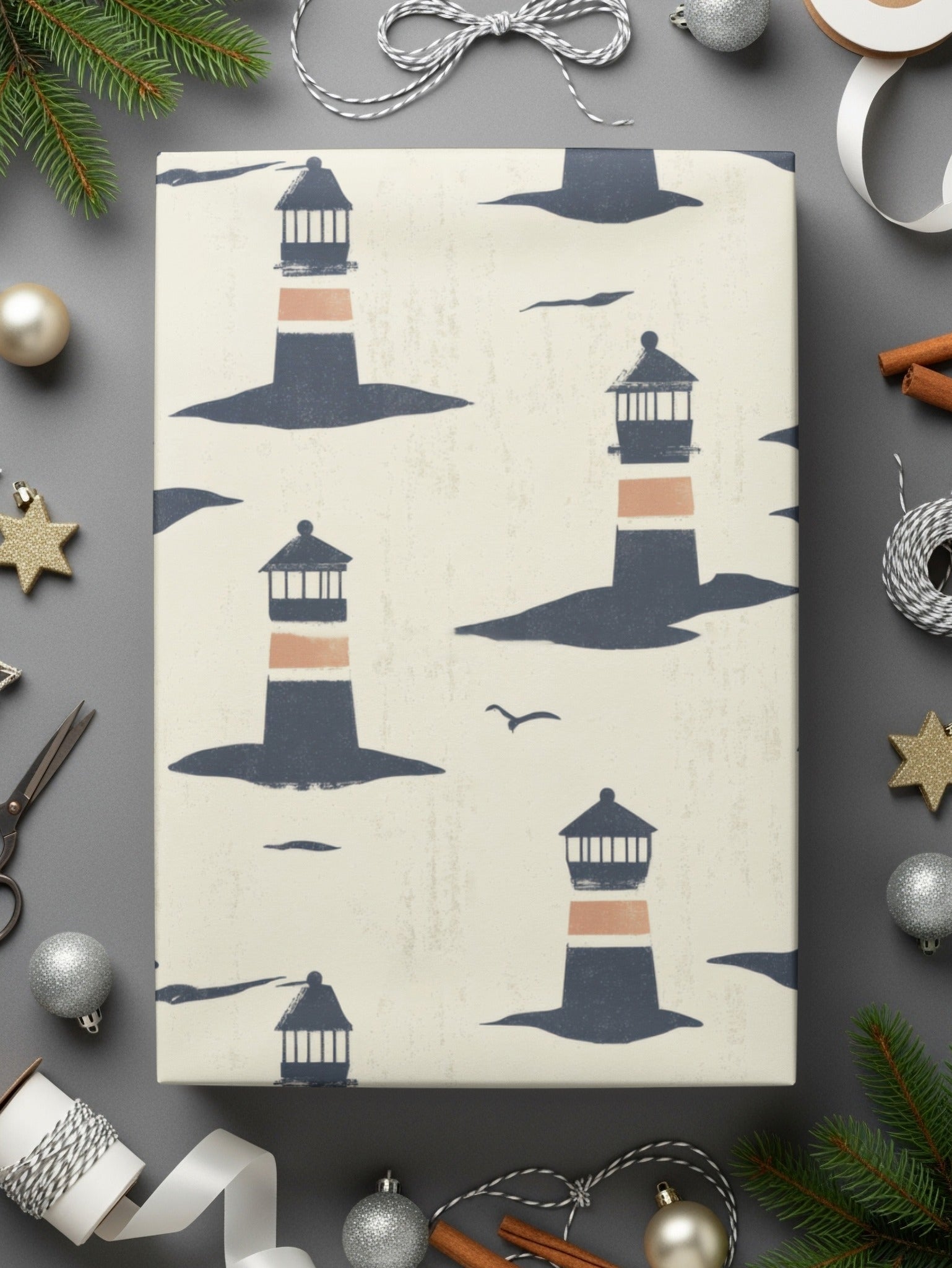 Lighthouse Seamless Digital Pattern, Nautical Theme, Coastal Design, Printable Paper, Fabric Design, 2 JPEG files, Ocean Art, Digital - Moore and Mountain