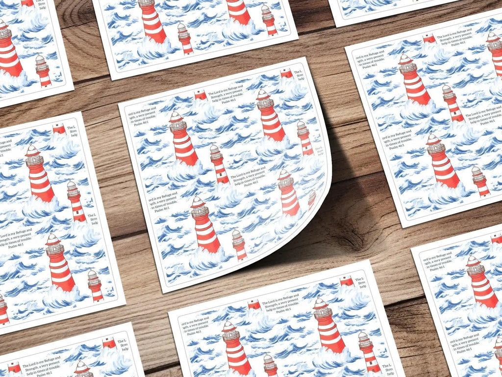 Lighthouse Seamless Pattern, Ocean Digital Paper, Nautical JPEG, Bible Verse, Psalm 46 1, Religious Design, Commercial Use, Print On Demand - Moore and Mountain