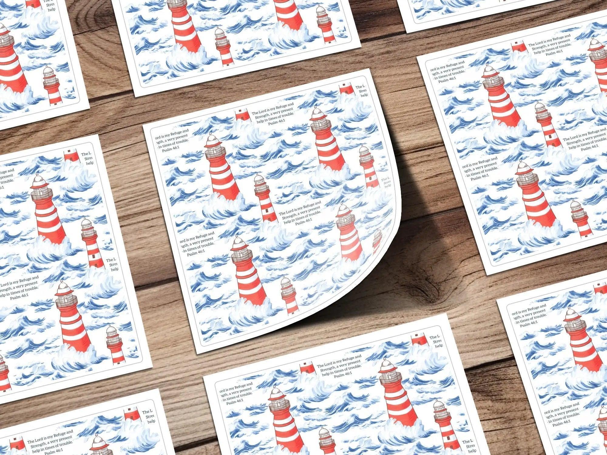 Lighthouse Seamless Pattern, Ocean Digital Paper, Nautical JPEG, Bible Verse, Psalm 46 1, Religious Design, Commercial Use, Print On Demand - Moore and Mountain