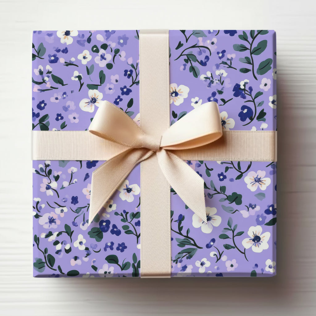 Purple Floral Design Gift Box with Ribbon
