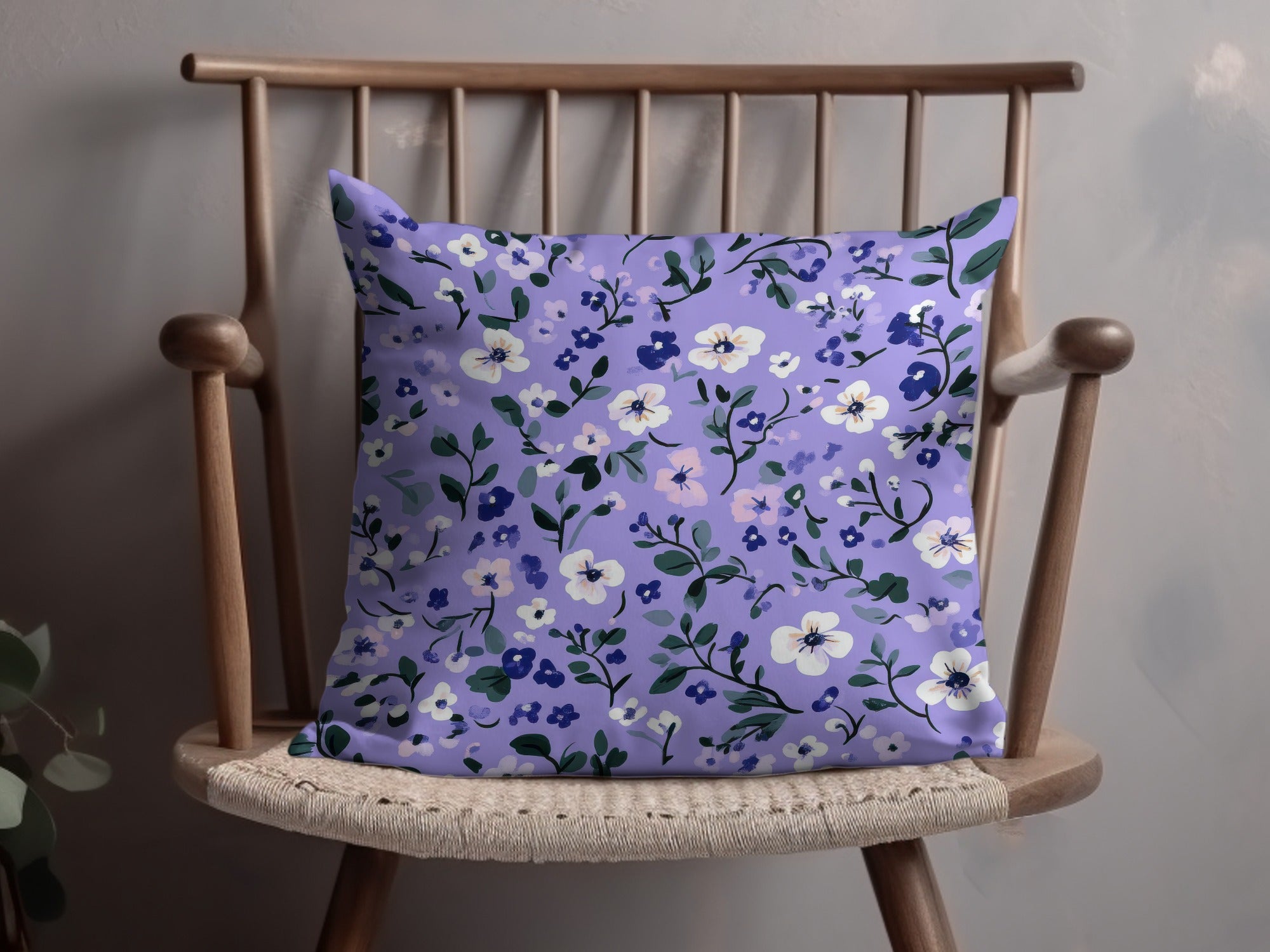 Purple Floral Cushion Cover with Elegant Flower Pattern