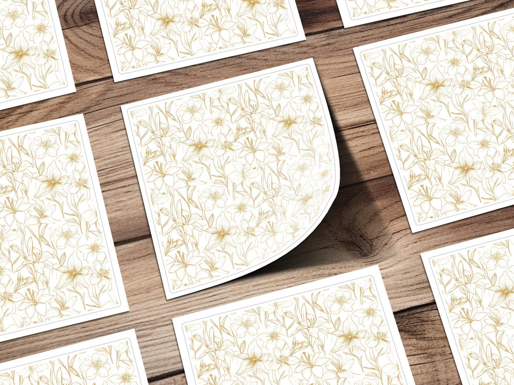Lily Floral Pattern Digital Paper, Seamless Flower Design, Gold Line Art Pattern, Scrapbooking Pattern, Fabric Design, Digital Download - Moore and Mountain