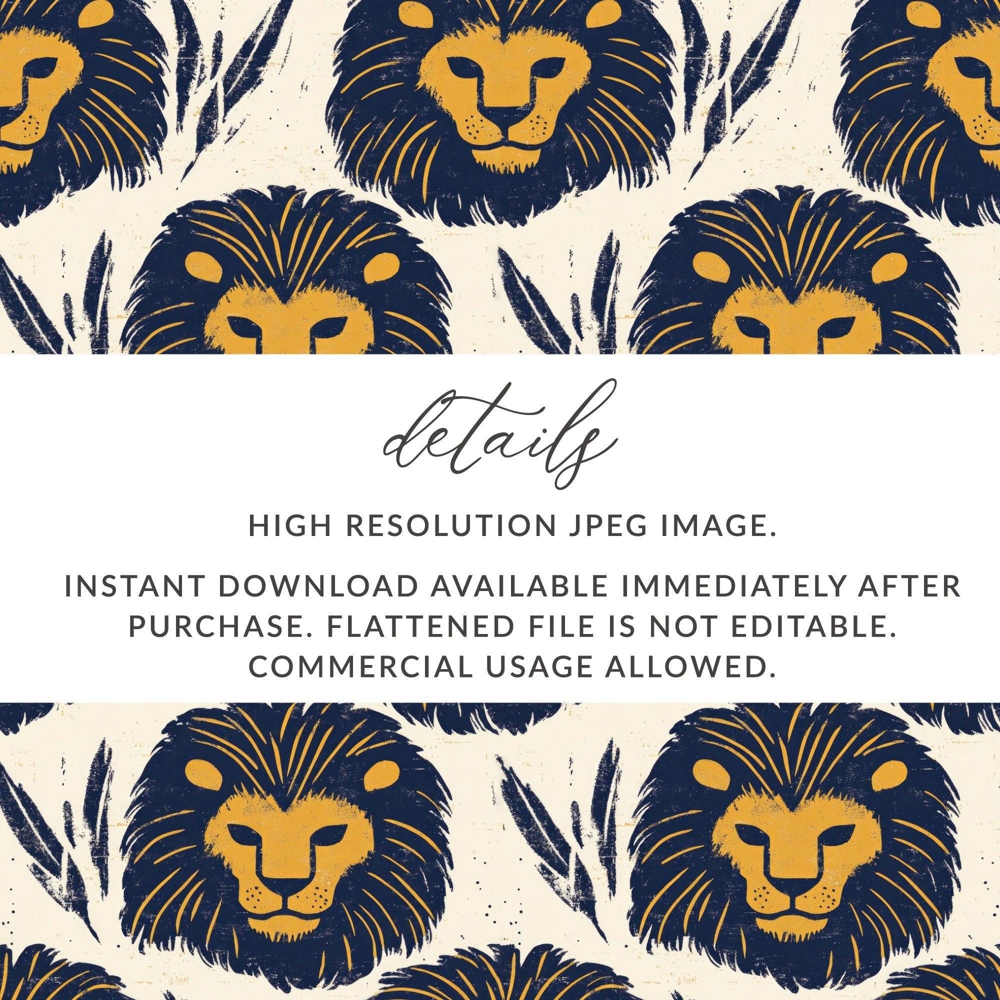 Lion Seamless Pattern Digital Paper, Animal Print Backgrounds, Nursery Decor, Scrapbooking Paper, Fabric Design, Digital Download - Moore and Mountain
