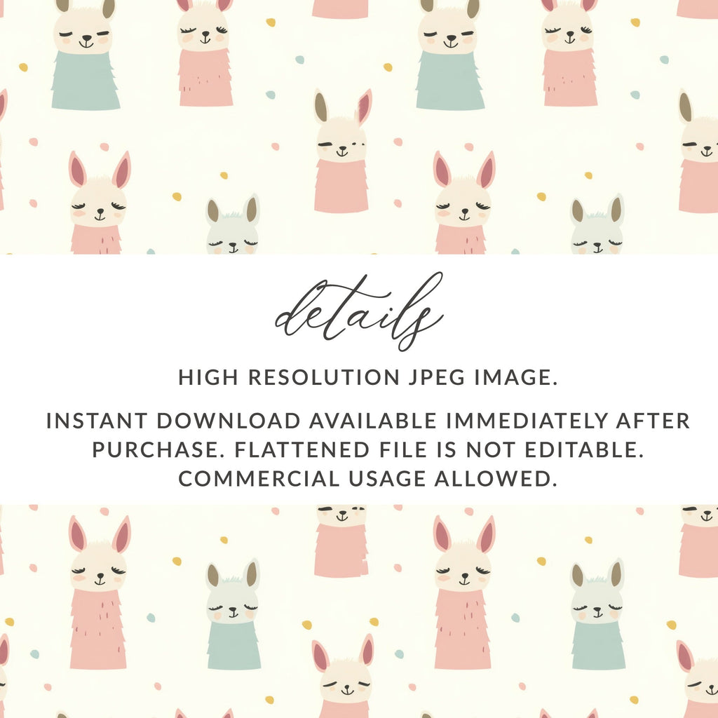 Llama Digital Seamless Pattern, Baby Animal Pattern, Cute Kids Fabric, Digital Download, Pastel Color Theme, JPEG Files - Moore and Mountain
