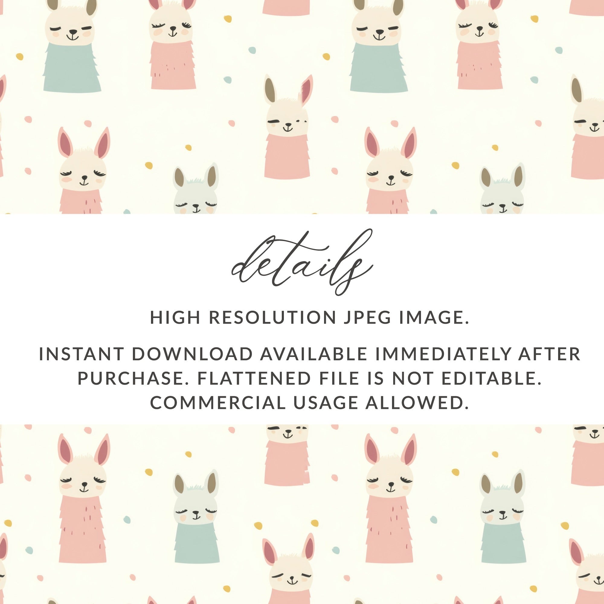 Llama Digital Seamless Pattern, Baby Animal Pattern, Cute Kids Fabric, Digital Download, Pastel Color Theme, JPEG Files - Moore and Mountain