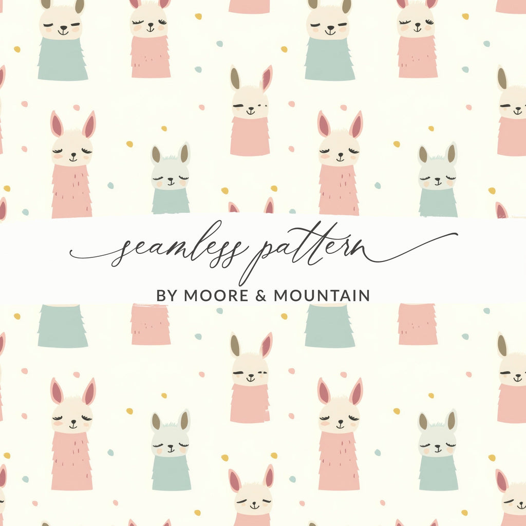 Llama Digital Seamless Pattern, Baby Animal Pattern, Cute Kids Fabric, Digital Download, Pastel Color Theme, JPEG Files - Moore and Mountain