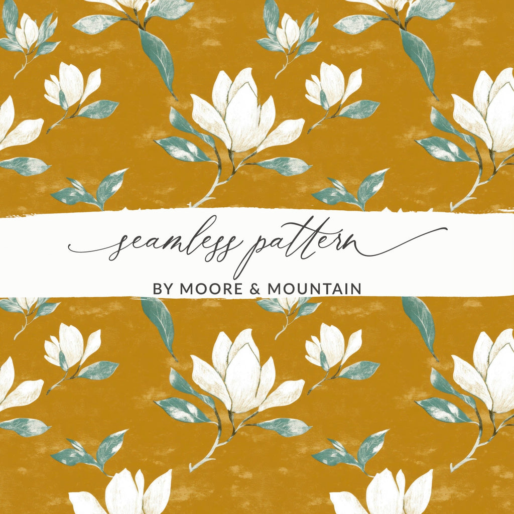 Magnolia Flower Seamless Pattern Arrangement Elegant Repeat Pattern Digital - Moore and Mountain
