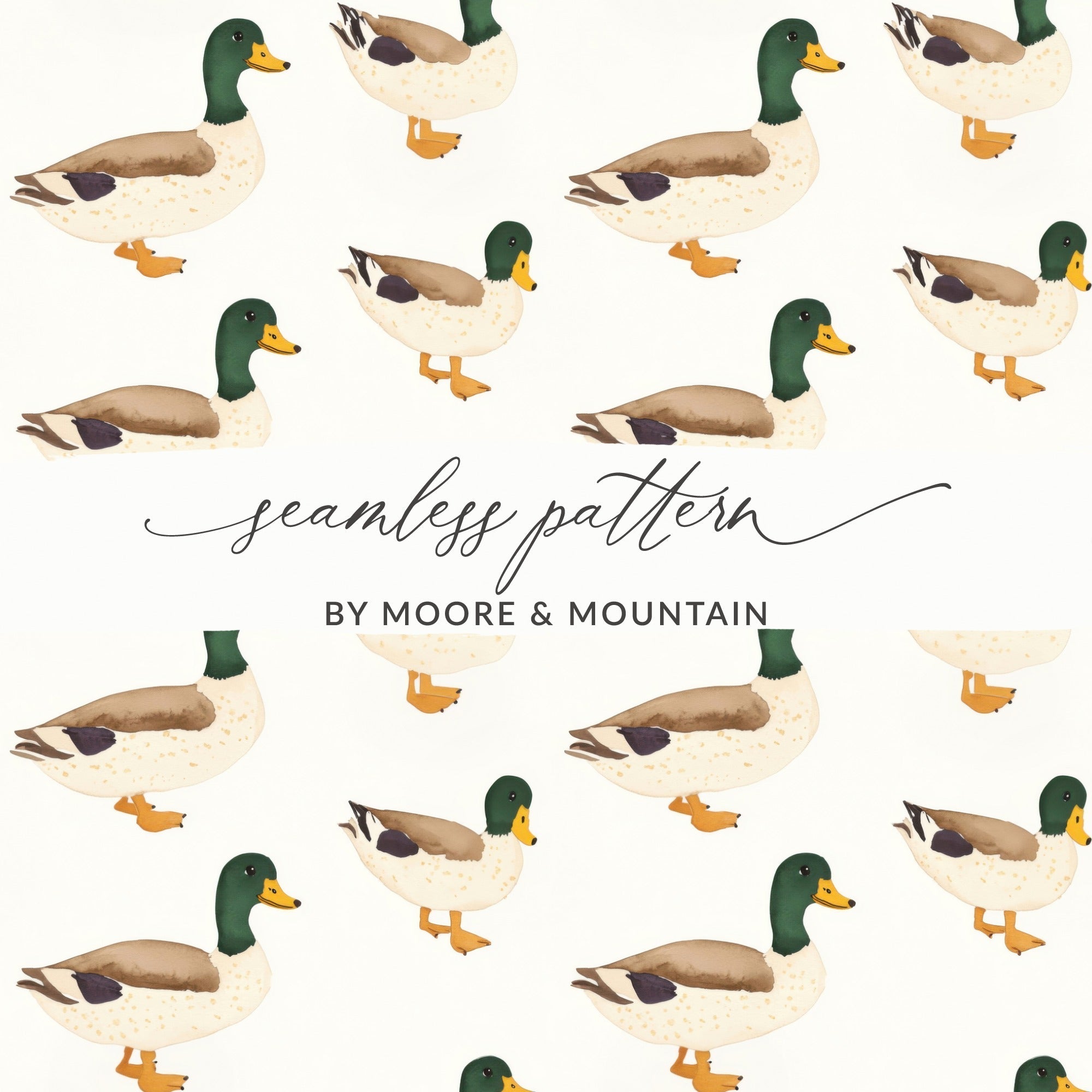 Mallard Duck Seamless Pattern, Charming Duck Pattern Artistic Design Seamless Repeat Digital - Moore and Mountain