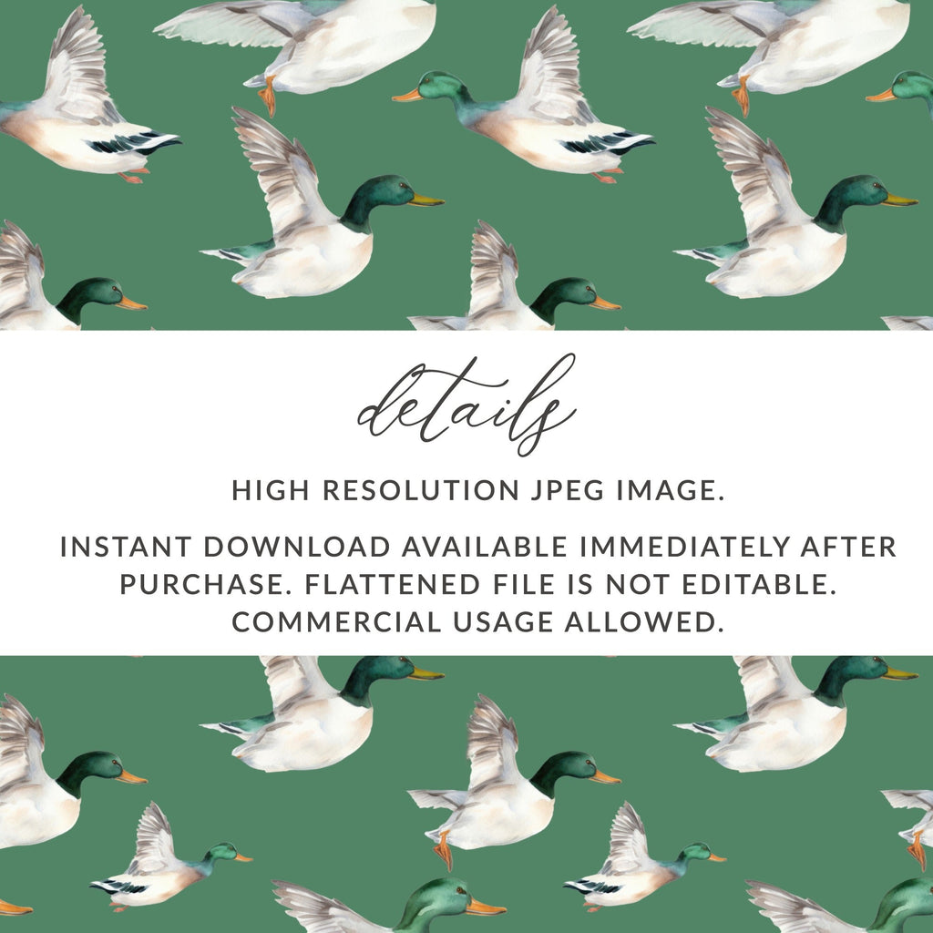Mallard Ducks Pattern Digital Paper, Flying Ducks Seamless Repeat, Watercolor Ducks Clipart, Farmhouse Animal Print, Scrapbook Paper - Moore and Mountain