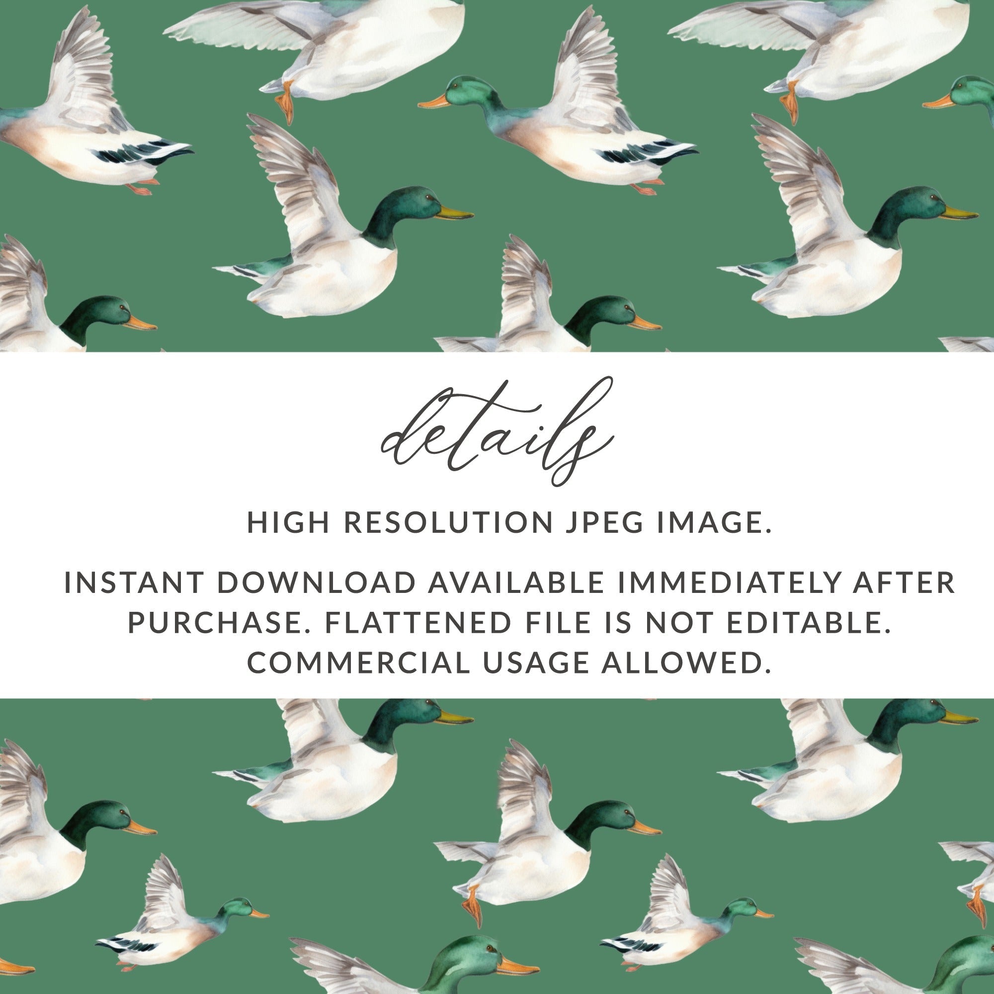 Mallard Ducks Pattern Digital Paper, Flying Ducks Seamless Repeat, Watercolor Ducks Clipart, Farmhouse Animal Print, Scrapbook Paper - Moore and Mountain